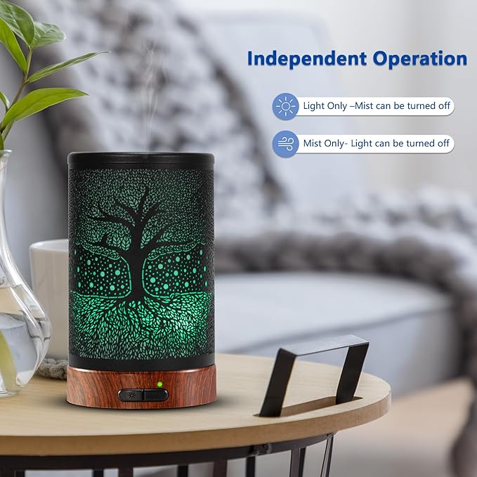 Aromatherapy Essential Oil Diffuser 150ml- Electric Cool Mist Aroma Diffuser with Intermittent Mode, Auto Shut-Off Protection, 7 Colors Changing LED Light for Home Office Decor & Gift (Life Tree) - Image 3