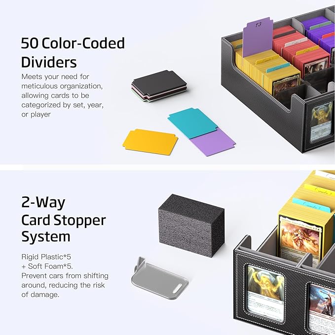 Trading Card Storage Box 5-Row 3900+ Capacity,TCG MTG Card Case with Magnetic Lid & Commander Display,Top Loader Storage for Sports Cards,Includes Dividers Dice Box - Image 5