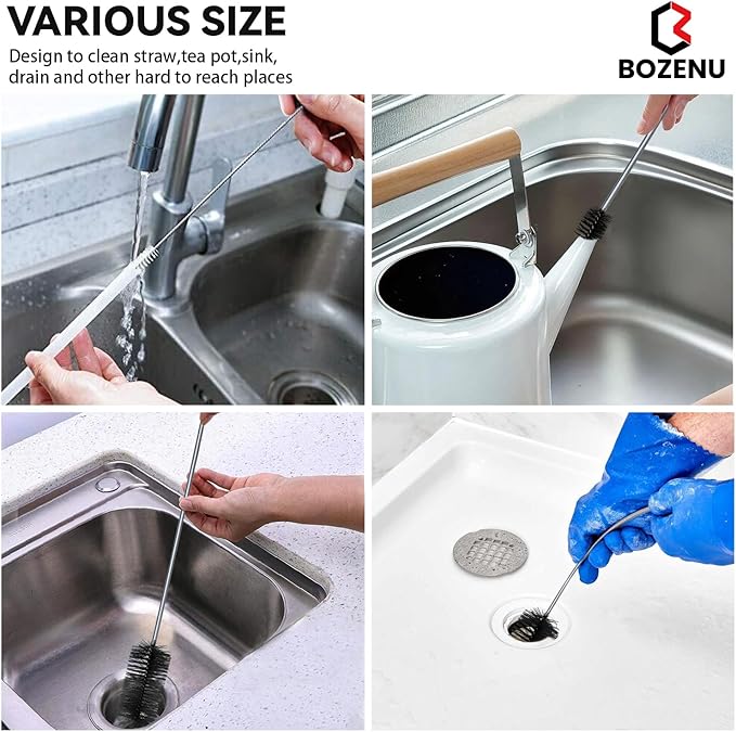 Flexible Drain Brush, 66 Inch Long Double Ended Hose Pipe Cleaners and 58 Inch Tube Cleaning Brush and 2 Pack 8 Inch Straw Cleaner Brush - Image 5