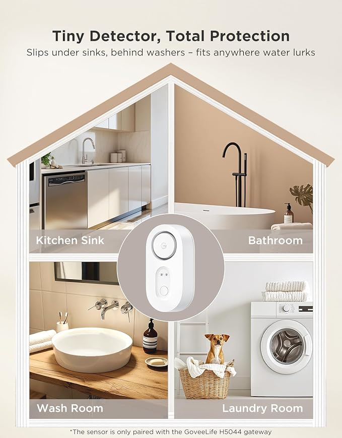 GoveeLife Water Leak Detector with 105dB Adjustable Alarm, Water Alarm with Dual Sets Sensor Probes Leaks and Floods. Suit for Home, Basement, and Kitchen(Cannot Connect to Wi-Fi Directly) (Pack of 2) - Image 6