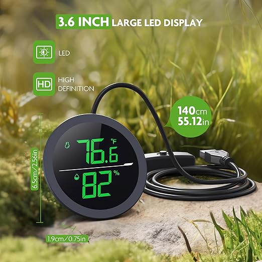 PAIZOO LED Digital Reptile Thermometer and Humidity Gauge Hygrometer for Snake Tank Accessories - USB Power Supply - Black - Image 5