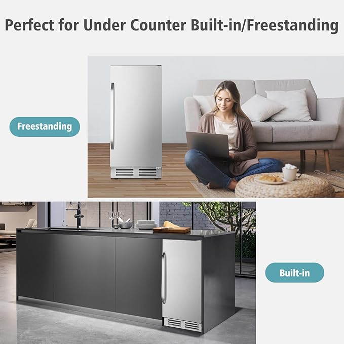 15 Inch Outdoor Beverage Refrigerator Cooler,Stainless Steel 127 Cans Beverage Fridge with French Door Under Counter Built-in or Freestanding, Perfect for Beer, Cola - Image 3