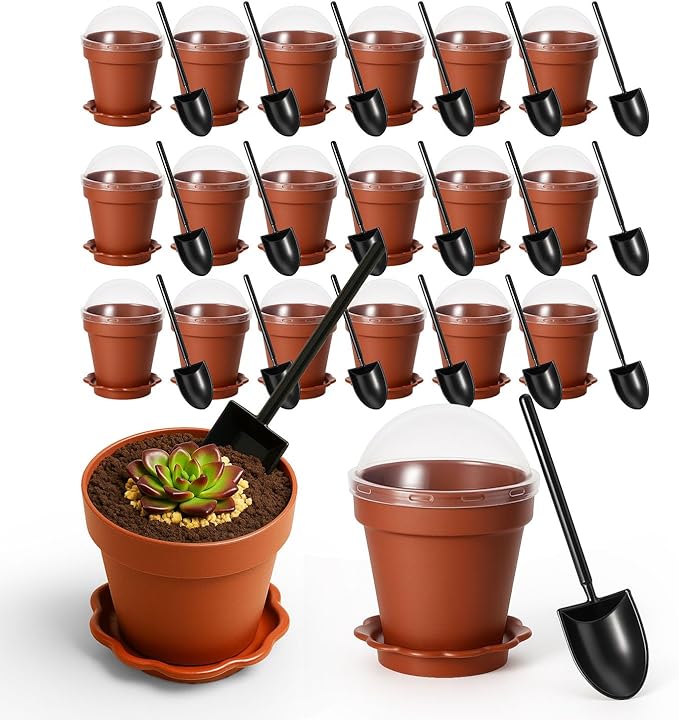 20 Pcs Nursery Pots with Humidity Dome, Cupcake Plant Nursery Pots with Bring A Plate and Shovel, Planting Cups for Seeds for Indoor Gardening and Plant Propagation by Unknown