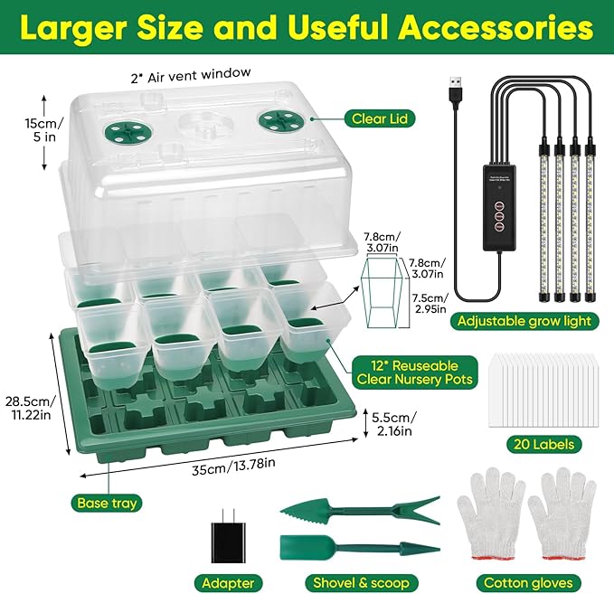 BlumWay Seed Starter Tray with Grow Light,24 Pack 2.9 inch Reuseable Clear Nursery Pots with Silicone Base/Humidity Dome for Deep-Rooted Seedlings,Adjustable Timed Light Plant Starter Set - Image 5