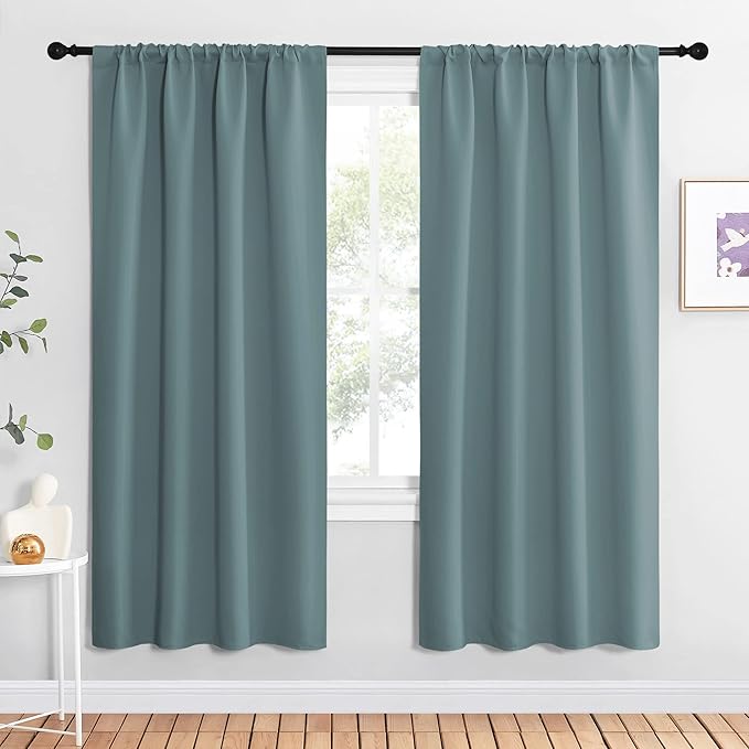 NICETOWN Greyish Blue Blackout Curtains Panels for Window, Thermal Insulated Rod Pocket Blackout Drapes/Draperies for Living Room (2 Panels, W42 x L72 inches) by NICETOWN