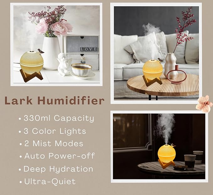 Lark Mini Humidifier. Portable Air Humidifier with USB for Bedroom, Desk, Plants & Baby Nursery. Moon Lamp, Ultrasonic, Silent & Auto Shut-Off 330ml - Image 2