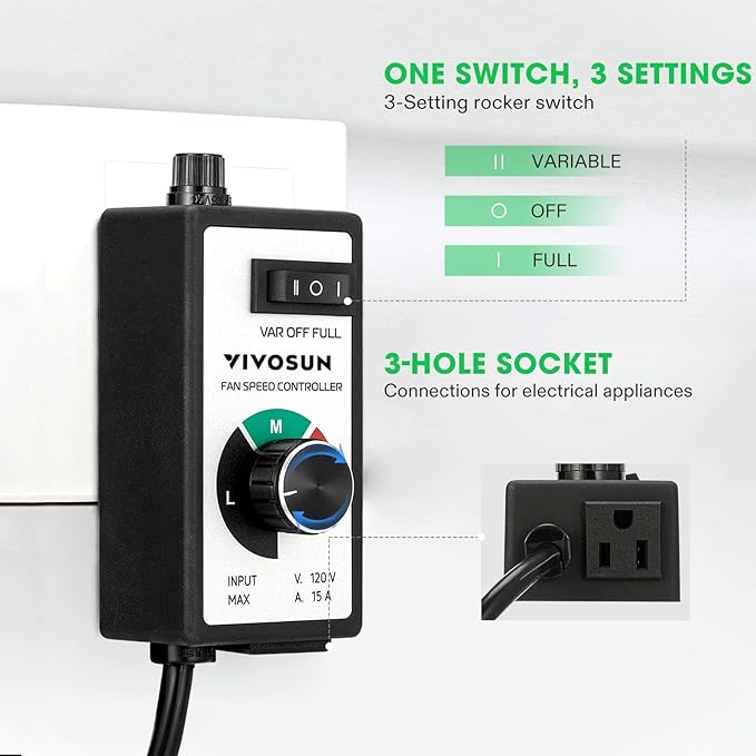 VIVOSUN Variable Fan Speed Controller, Speed Adjuster for Inline Duct Fan in Ventilation System - Image 5