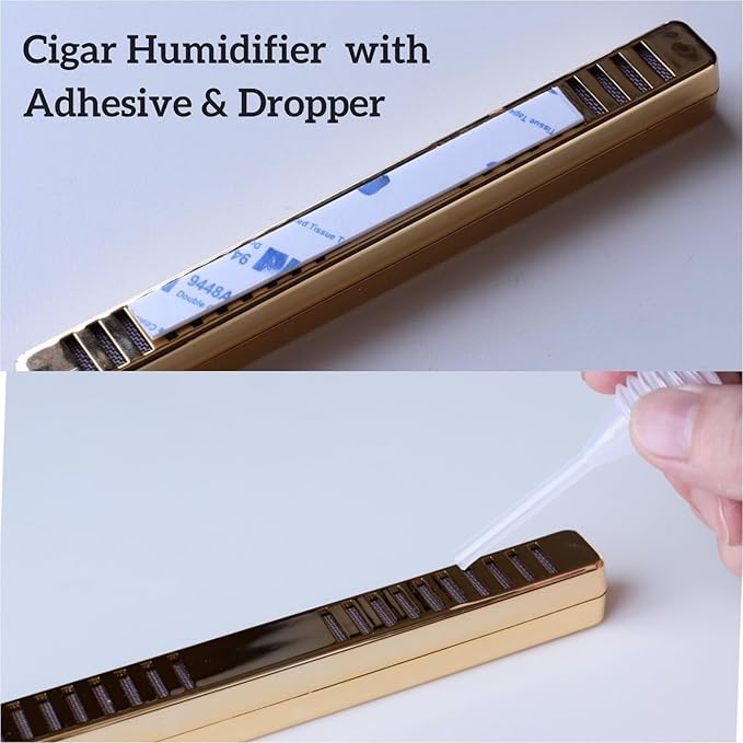 4 Pack Cigar Humidifier Strips for Humidor, Reusable Long-Lasting Humidity Control Solution with Adhesive & Dropper - Compact, Portable Travel Design for Cigar Box, Jar, Cabinet, Case (Gold) - Image 5