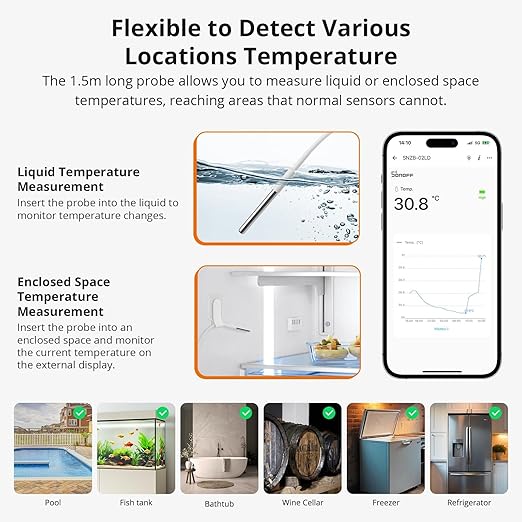 SONOFF SNZB-02LD Zigbee Waterproof Temperature Sensor with 1.5M Stainless Steel Probe, LCD Display, -40~115°C Range, APP Monitoring, Magnetic Mount, Works with Zigbee Hub - Image 5