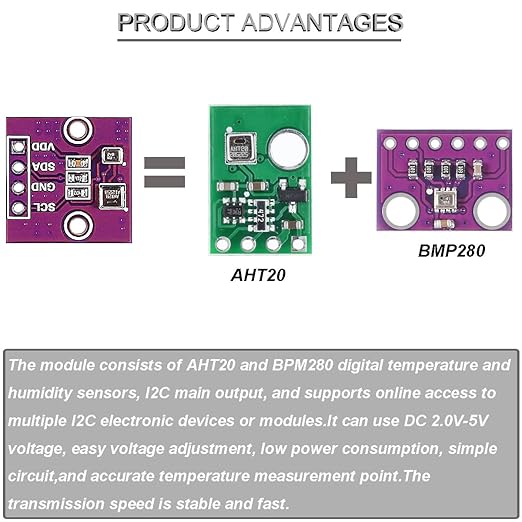5 pcs Temperature Humidity Sensor Module Atmospheric Pressure Module AHT20 + BMP280 High-Precision 3 in 1 Sensor Replace BME280 with Male and Female Dupont Cable,for Arduino - Image 5