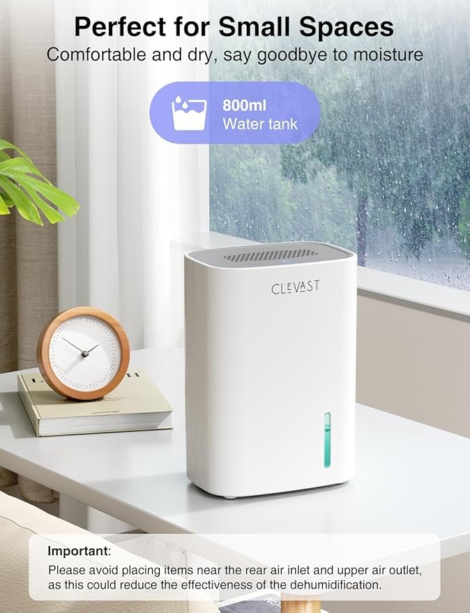 CLEVAST Small Dehumidifier for Home - 30 OZ Mini Quiet Dehumidifiers for Bathroom, Portable Compact Air Dehumidifier for Room, Closet, RV, Camper, House (Not Cordless) - Image 2
