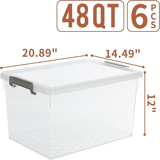 Citylife 48 QT 6 Packs Plastic Storage Bins with Lids and Secure Latching Buckles Clear Stackable Storage Containers for Organizing Durable Storage Box - Image 6