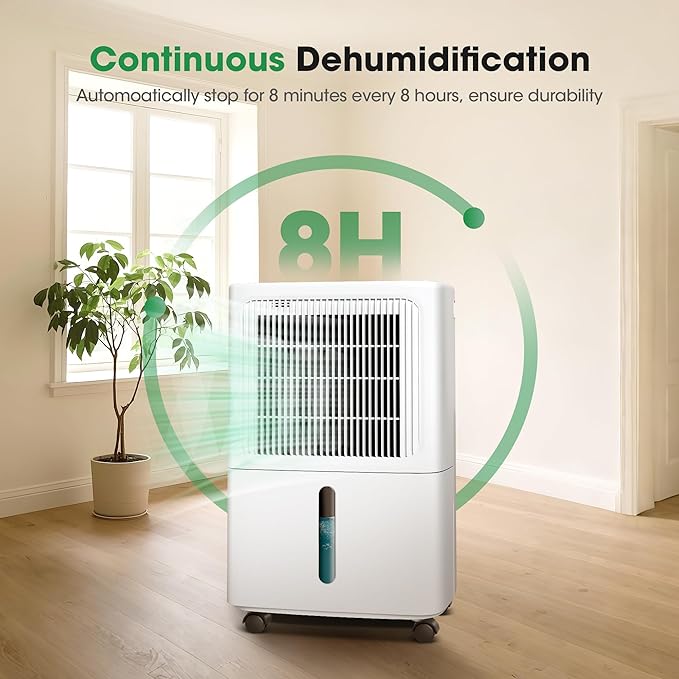 Dehumidifiers for Home with Drain Hose,55 OZ Water Tank, 2500 Sq.Ft 35 Pints Dehumidifiers for Basement, Bathroom, Bedroom, Three Modes, Smart Humidity Control, Dry Clothes, 24H Timer, White - Image 6