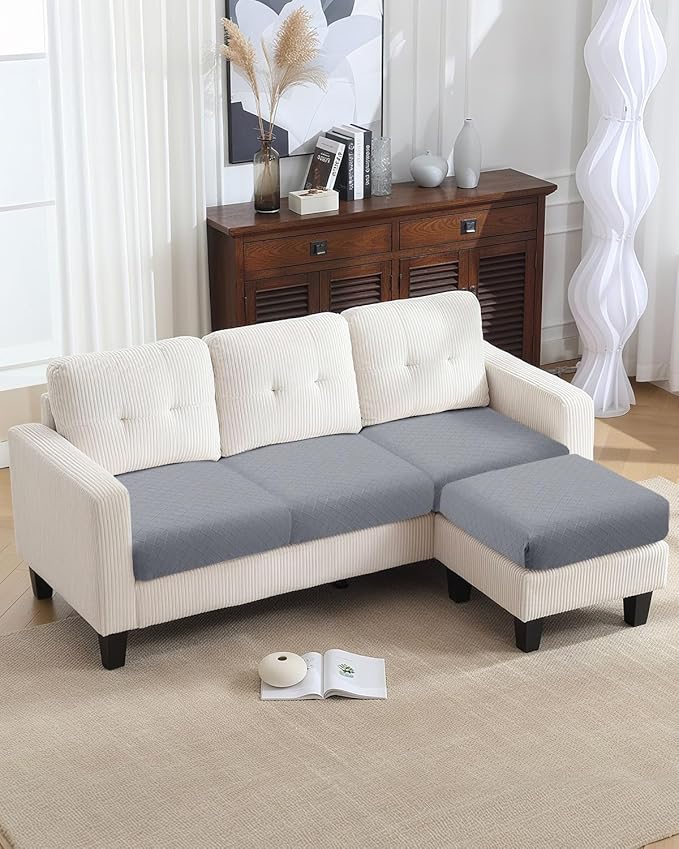 Fuloon Waterproof Seat Cushion Covers 2 PCS, Stretch Sofa Cushion Slipcovers Couch Covers Solid Washable Furniture Protector Suitable for Armchair Loveseat Sofa (Light Grey) - Image 5
