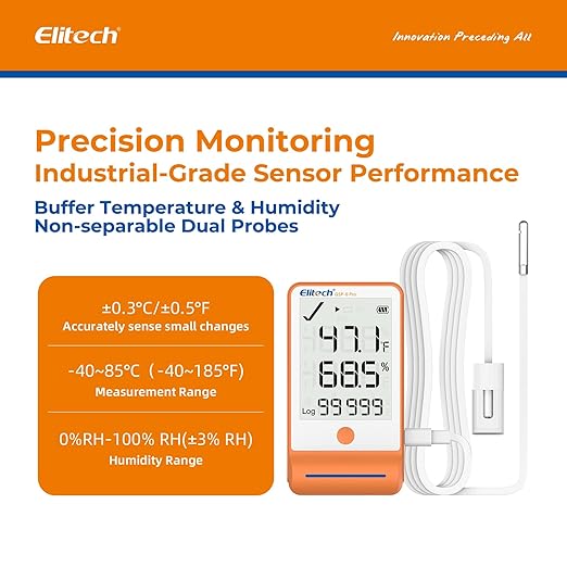 Elitech 10pack Bluetooth Thermometer Data Logger Temperature for Refrigerator with Shadow Data 100000 Points Export PDF/CSV Report, Pharmacy Vaccine DDL Calibration Certificate, MAX MIN AVR MKT GSP-6G - Image 2
