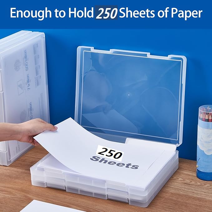 A4 Paper Storage Box, 8.5 x 11 Project Case for US letter, Thick Scrapbook Storage Boxes Craft Storage Box Art Supplies Storage and Organization (4, Type A (12.59 x 9.45 x 1.18 inches)) - Image 3
