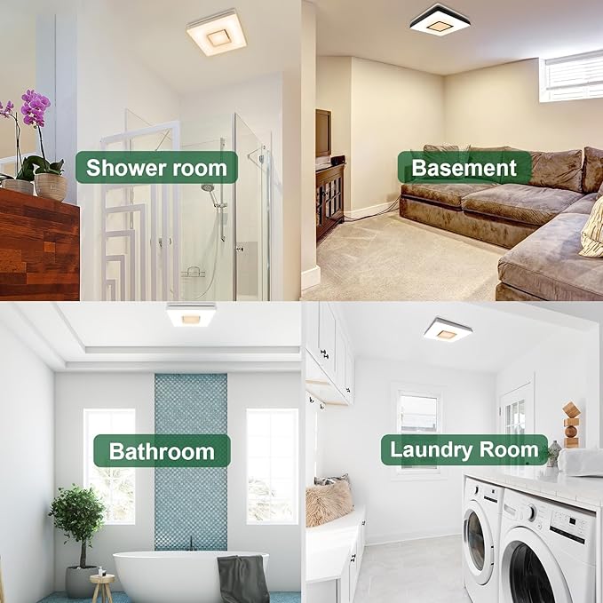Akicon Bathroom Exhaust Fan with Light, 90 CFM, 1.5 Sones Bath Celing Fan Light Combo, 15W Dimmable 3CCT LED Light with 5W Night Light Ventilation fan for Home, Square, Sliver - Image 8