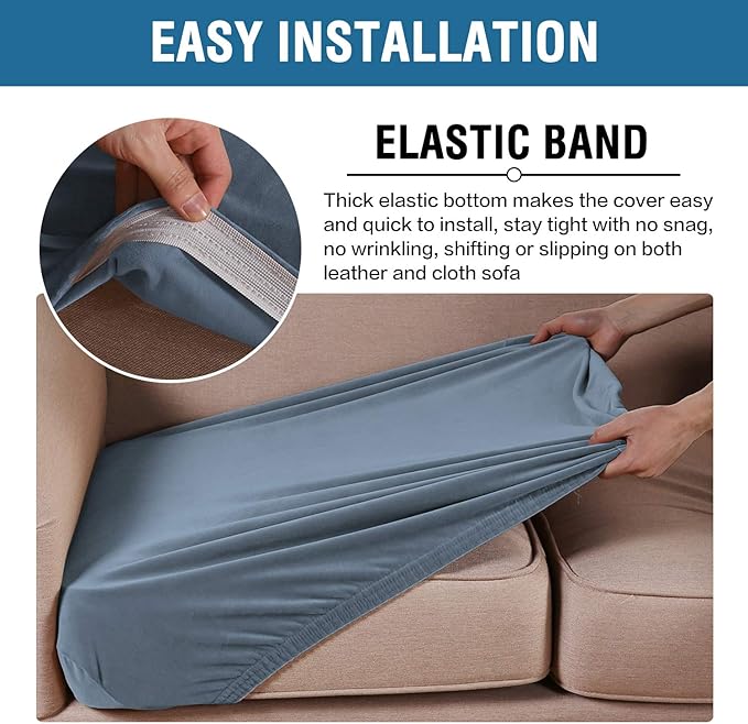 H.VERSAILTEX Velvet Stretch Couch Cushion Cover Plush Cushion Slipcover for Chair Loveseat Sofa Cushion Furniture Protector Seat Cushion Sofa Cover (3 Piece XL Sofa Cushion Covers, Stone Blue) - Image 4