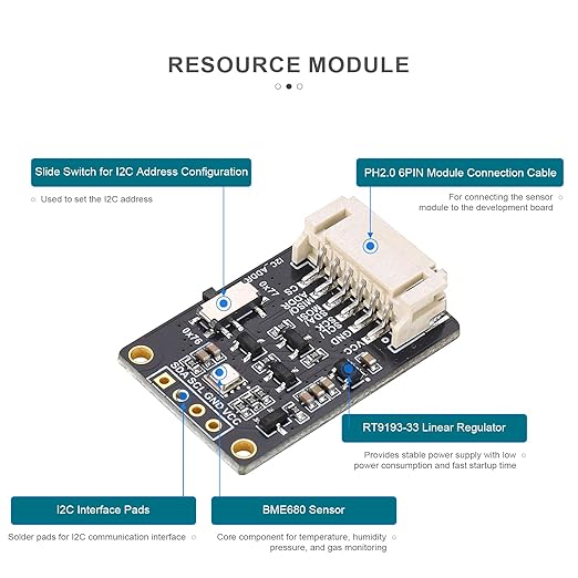 BME680 Environmental Sensor | 4-in-1 Temp Humidity Pressure Gas Detector | I2C/SPI Interface | Compatible with Arduino/Raspberry Pi/ESP32/Pico - Image 7