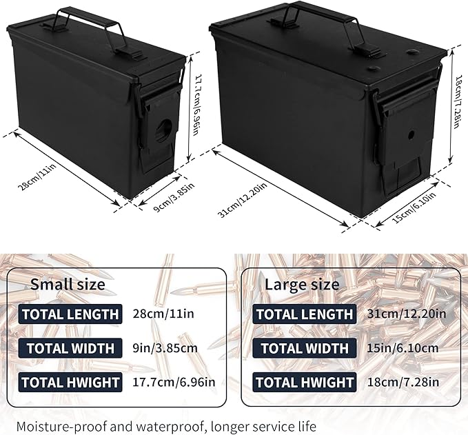 GUGULUZA Metal Ammo Can 30/50 Cal, Lockable Bullet Storage Case, Waterproof & Airtight Containers Box with Flip Top for Long-Term Storage Shotgun, Rifles, Pistols Ammunition - Image 4