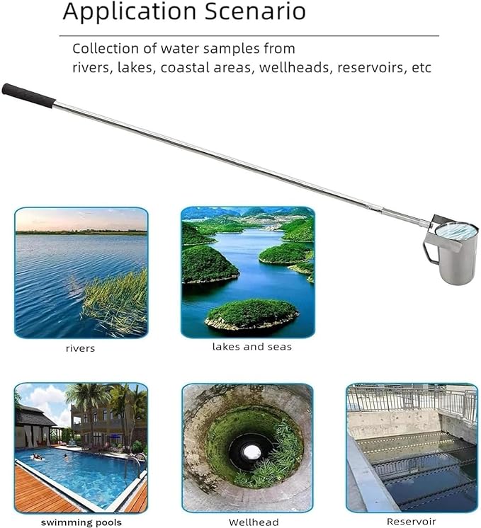 Telescopic Water Sampler Dipper,Eagle-Shaped Spout,304 Stainless Steel Water Quality Sampler Device 500ml/1000ml Environmental Monitoring Tool(Size:1.4m-6m/4.6ft-19.7ft,Color:1000 ml) - Image 2