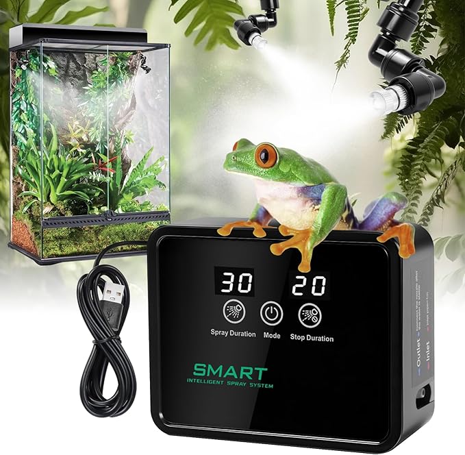 Reptile Humidifier Reptile Mister System with Timer & 360° Nozzles, Chameleons, Snakes, Frogs Misting for Terrarium, Auto Misting for Terrariums, Adjustable Nozzles & Quiet Operation by FMATOZWhereReptilesThrive