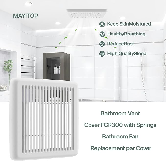 FGR300 Bathroom Vent Grille Cover with Springs Compatible with Bro-an Nu-Tone Invent Series Bathroom Exhaust Fans,Cover Dimensions of 11-3/8” x 12” for Exhaust Fans with Housing Size of 9-1/4" x 10" - Image 5