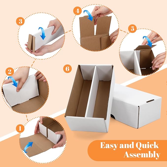 Yexiya 2 Pack 1600 Count Trading/Gaming Card Storage Box 2 Row Cardboard Storage Boxes for Gaming Cards Baseball Football Basketball Hockey Sports Collecting Supplies, White - Image 5