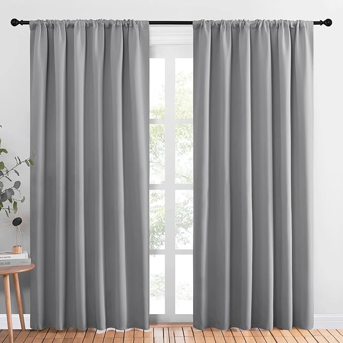 NICETOWN Blackout Curtain Panels 84 inches Long - Thermal Insulated Rod Pocket Blackout Drapes/Draperies for Sliding Glass Door Doorway (2 Panels, W70 x L84 inches, Silver Grey) by NICETOWN