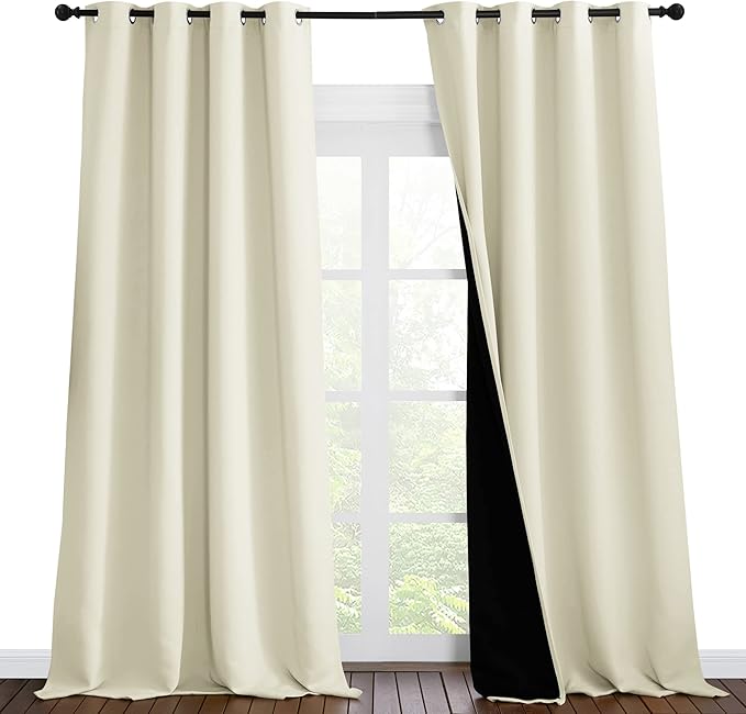 NICETOWN Cold Reducing Curtains, Thermal Insulated 100% Blackout Curtains, Sound Proof Drapes with Black Backing, Full Light Blocking Panels for Patio Sliding Door (Beige, 1 Pair, 55" x 102") by NICETOWN