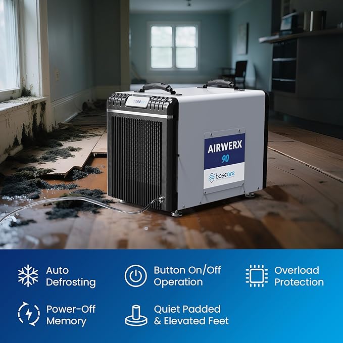 BASEAIRE 198 Pints Energy Star Crawl Space Commercial Dehumidifier, 5 Years Warranty, Large Industrial Water Damage Equipment for Basement, Garage and Job Sites, AirWerx 90 - Image 6