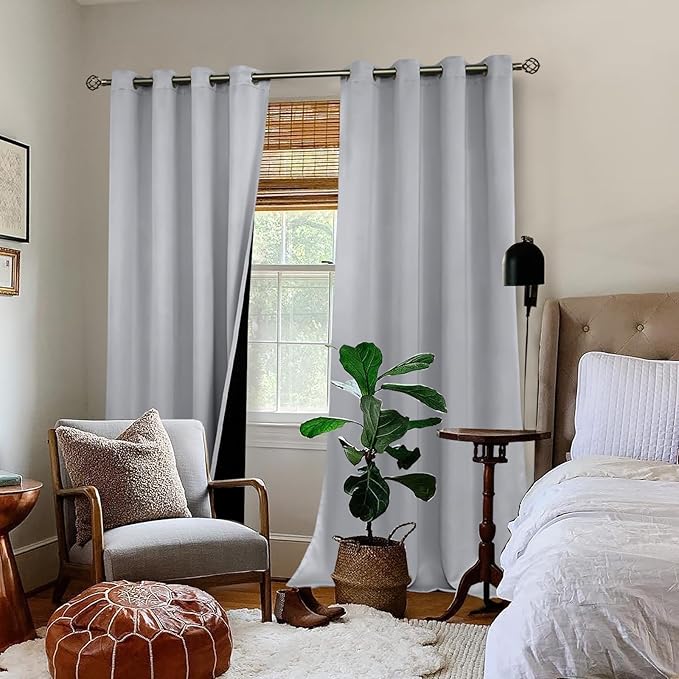 BGment 100% Blackout Curtains 108 Inch Long 2 Panles Set, Thermal Insulated Total Light Locking Soundproof Grommet Curtains & Drapes for Living Room with Black Liner, 52 Inch Wide Each, Light Grey - Image 2
