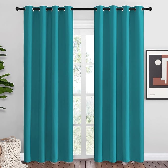 NICETOWN Room Darkening Curtains 86 inch Length 2 Panels, Thermal Insulated Grommet Blackout Curtains for Modern Casual Elegant Bedroom Kids Room Theme Decoration (Peacock Teal, 2 Pieces, W55) by NICETOWN