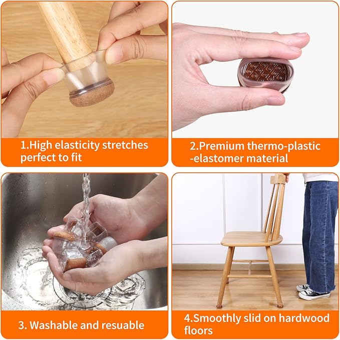 Ezprotekt 24 Pcs Clear Chair Leg Floor Protectors for Hardwood Floors, Floor Protectors for Chairs, Felt Furniture Pads Covers, Chair Leg Socks Bar Stool Leg Floor Protectors Caps (M Fit: 0.87"-1") - Image 4