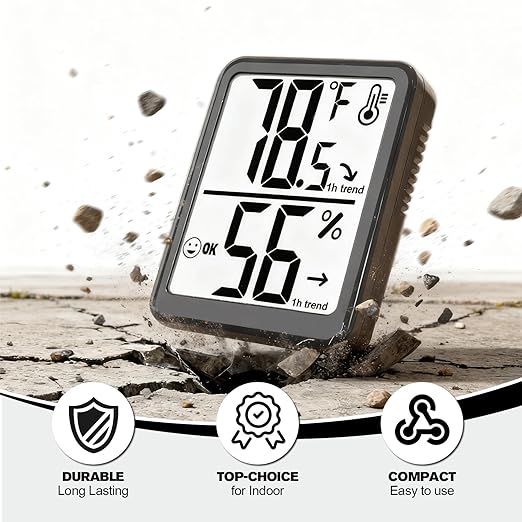 Room Thermometer Indoor Hygrometer Humidity Meter Gauge Digital Temperature and Humidity Sensor Monitor for Home Office House Pets Plants - AAA Battery Included - Image 6