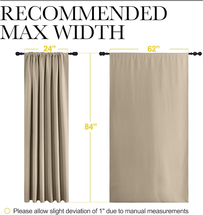 NICETOWN 2 Panels Blackout Curtains, Rod Pocket Thermal Insulated Drapes 84 inches Long, Easy-Care Modern Home Decoration Sunshades for Guest Room, Living Room, Office, 62 x 84 Inch, Soft Taupe - Image 4