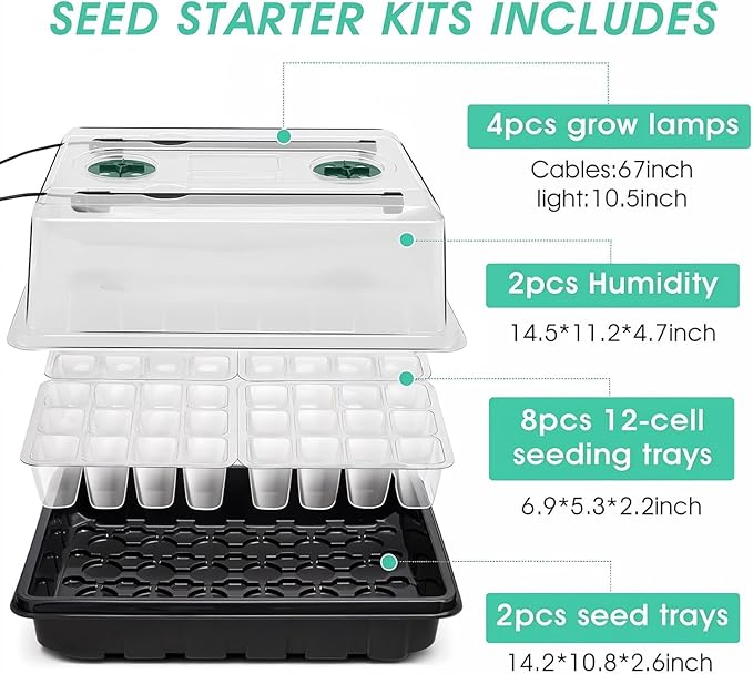 Seed Starter Tray with Grow Light, 192-Cell Seed Starter Kit, Seedling Starter Trays with Humidity Domes, Automatic Timer, Adjustable Light Indoor Gardening Plant Germination Trays - Image 6