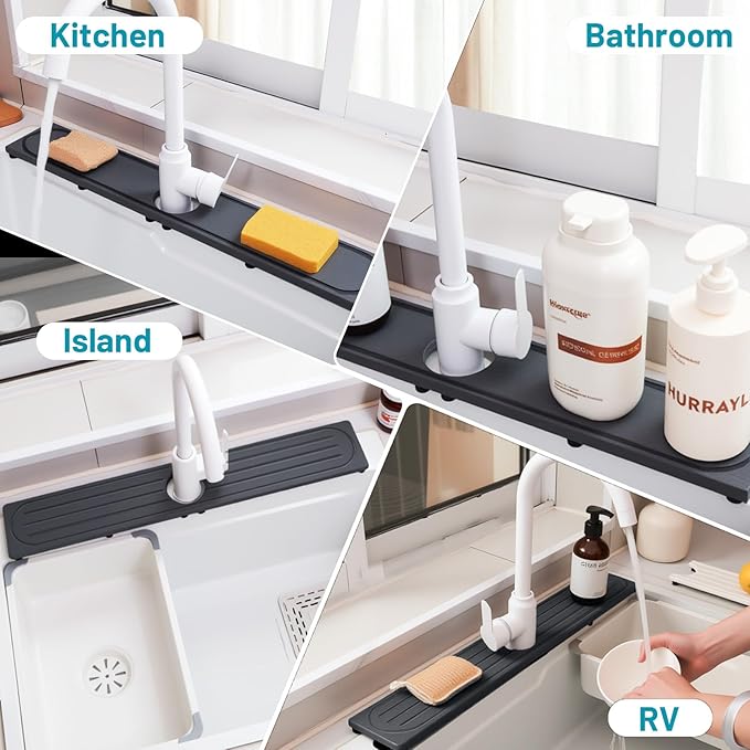 Faucet Mat for Kitchen Sink with Raised Feet, Fast Drying Diatomite Stone Sink Tray, Water Absorbent Faucet & Sink Splash Guard, Prevents Moisture Buildup, Durable Protector for Bathroom Counter - Image 9