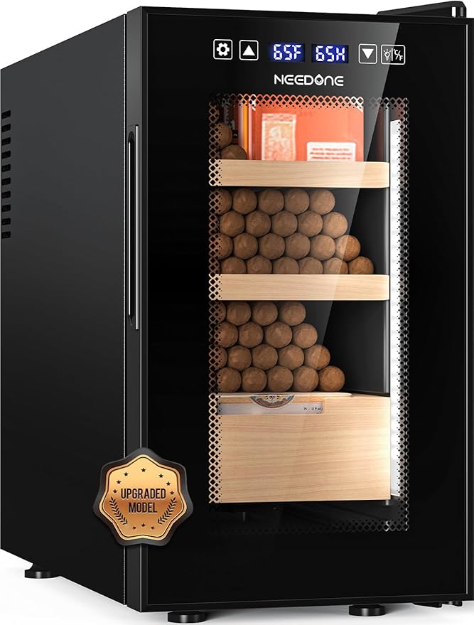 NEEDONE Electric Cigar Humidor 23L Pro 1S, Humidity, Heating, Cooling Quiet Smart Control, Thermostatic Cabinet for 150 Counts w/Spanish Cedar Wood Shelves Drawer, Hygrometer, Gifts for Men by NEEDONE
