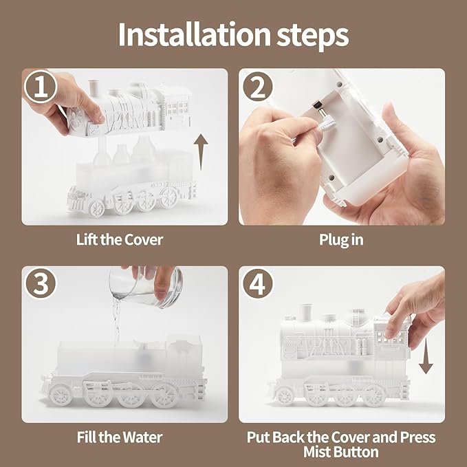 Humidifiers for Bedroom, Cool Quiet Steam Train Looking Mist Air Humidifier Diffuser for Home Baby Nursery & Plants and Auto Shut-off. (White) - Image 2
