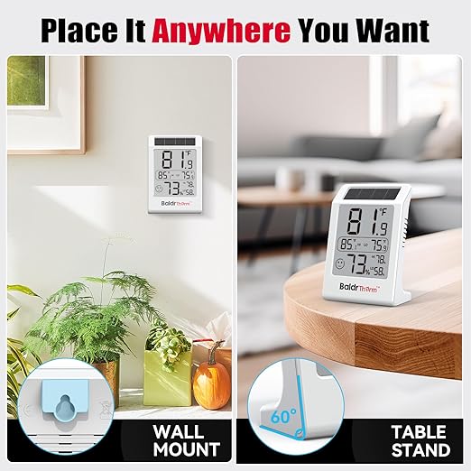 BaldrTherm Room Thermometer Indoor Humidity Meter, Solar-Powered 3.2'' Digital Temperature Sensor Monitor with Max/Min Reading, Comfort Indicator for Baby Room, Home, Office, White, 3Pack - Image 8