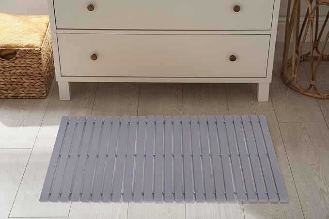 Bath Mat Bathroom Rugs Floor Wood Shower Bathtub Waterproof Non Slip Accessories 16x24 Inch Easy to Clean, Grey, 1 pc - Image 5
