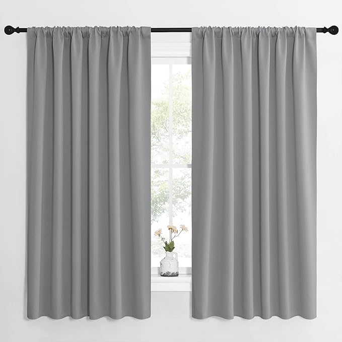 NICETOWN Short Curtains for Wide Window - Thermal Insulated Rod Pocket Blackout Drapes/Draperies for Dining Room (2 Panels, W62 x L63 inches, Silver Grey) by NICETOWN