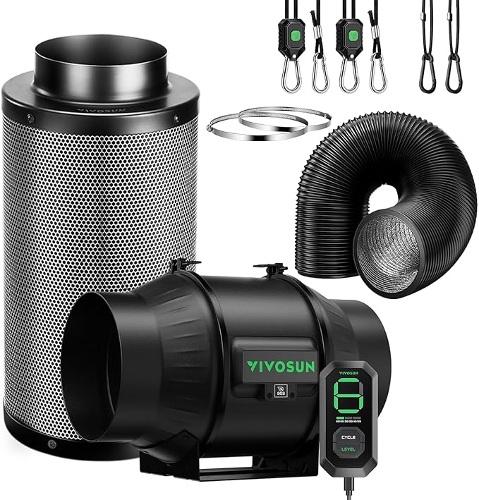 VIVOSUN Smart Air Filtration T6 Kit 6", AeroZesh T6 Inline Duct Fan with E12 Speed Controller, Carbon Filter & 8' Ducting, Cooling & Ventilation System for Grow Tents, Indoor Gardening, Hydroponics by VIVOSUN