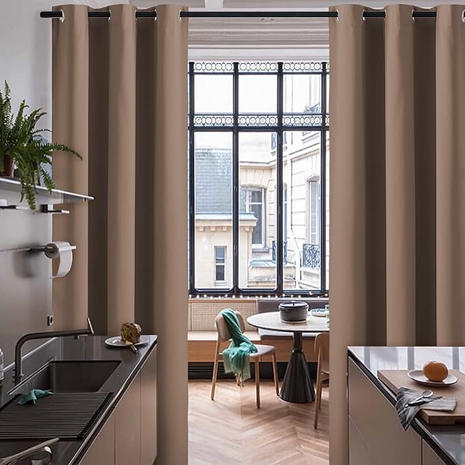 RYB HOME Room Divider Blackout Curtains, Thermal Insulated Privacy Drapes Vertical Blinds for Living Room Bedroom Office Dining Room Separator, W60 x L96 inch, Cappuccino, 1 Panel - Image 2