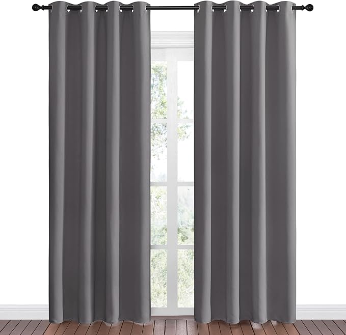 NICETOWN Blackout Curtains Panels for Bedroom - 3 Pass Microfiber Noise Reducing Thermal Insulated Solid Ring Top Blackout Window Drapes (2 Panels, 55 x 86 Inch, Gray) - Image 2