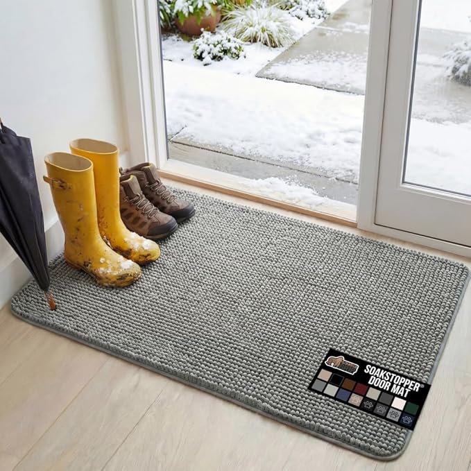 GORILLA GRIP SOAKSTOPPER Dog Door Mat, 48x30 Machine Washable Rug Absorbent Doormat Captures Moisture Mud Dirt, Quick Dry Soft Chenille Entryway Rugs Indoor Entrance Mats for Dog Paws, Grey by GorillaGrip