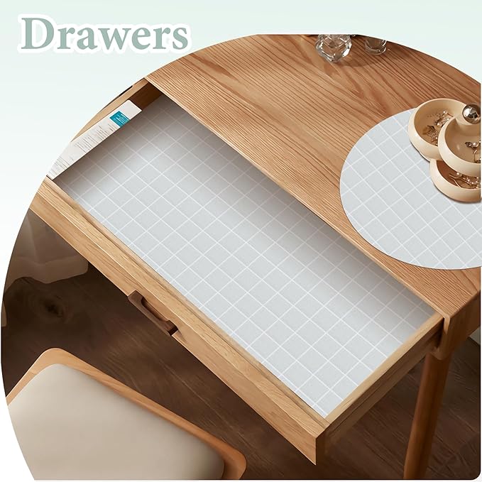 Drawer and Shelf Liner for Kitchen Cabinet: 12 in X 20 Ft Non Slip Waterproof Shelf Paper Non Adhesive Refrigerator Liners Light Gray Grid Easy Liners for Bathroom - Image 6