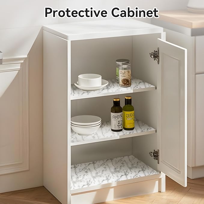 Viseeko Shelf and Drawer Liner for Kitchen Cabinet, Non-Adhesive Cabinet Liners for Shelves, Strong Grip Shelf Paper Non-Slip Waterproof Easy to Cut for Dresser Cupboard, Marble, 24 in x 10 ft - Image 7