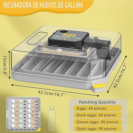 Incubators for Hatching Eggs 48 Egg Incubator with Automatic Turning and Humidity Control for Chicken Duck, Egg Candler for Chicken Eggs Goose Incubator Duck Quail Chick for Hatching Poultry (Grey) - Image 9